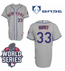 Mens Majestic New York Mets 33 Matt Harvey Authentic Grey Road Cool Base 2015 World Series MLB Jersey