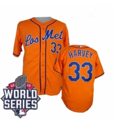 Mens Majestic New York Mets 33 Matt Harvey Authentic Orange Los Mets Cool Base 2015 World Series MLB Jersey