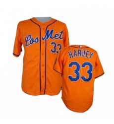 Mens Majestic New York Mets 33 Matt Harvey Authentic Orange Los Mets Cool Base MLB Jersey