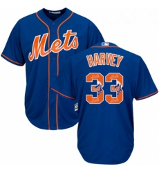 Mens Majestic New York Mets 33 Matt Harvey Authentic Royal Blue Team Logo Fashion Cool Base MLB Jersey