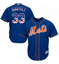 Mens Majestic New York Mets 33 Matt Harvey Authentic Royal Blue USA Flag Fashion MLB Jersey