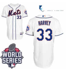 Mens Majestic New York Mets 33 Matt Harvey Authentic White Alternate Cool Base 2015 World Series MLB Jersey