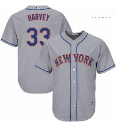 Mens Majestic New York Mets 33 Matt Harvey Replica Grey Road Cool Base MLB Jersey