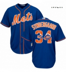 Mens Majestic New York Mets 34 Noah Syndergaard Authentic Royal Blue Team Logo Fashion Cool Base MLB Jersey