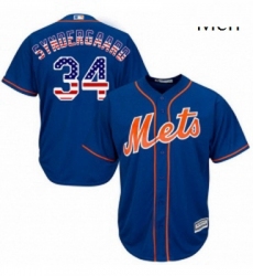 Mens Majestic New York Mets 34 Noah Syndergaard Authentic Royal Blue USA Flag Fashion MLB Jersey