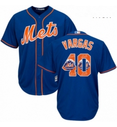 Mens Majestic New York Mets 40 Jason Vargas Authentic Royal Blue Team Logo Fashion Cool Base MLB Jersey 