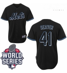 Mens Majestic New York Mets 41 Tom Seaver Authentic Black Fashion 2015 World Series MLB Jersey