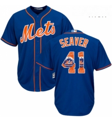 Mens Majestic New York Mets 41 Tom Seaver Authentic Royal Blue Team Logo Fashion Cool Base MLB Jersey