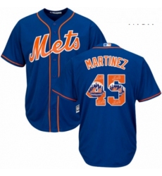 Mens Majestic New York Mets 45 Pedro Martinez Authentic Royal Blue Team Logo Fashion Cool Base MLB Jersey 