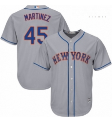 Mens Majestic New York Mets 45 Pedro Martinez Replica Grey Road Cool Base MLB Jersey 