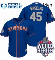 Mens Majestic New York Mets 45 Zack Wheeler Authentic Royal Blue Alternate Road Cool Base 2015 World Series MLB Jersey
