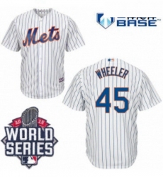 Mens Majestic New York Mets 45 Zack Wheeler Authentic White Home Cool Base 2015 World Series MLB Jersey