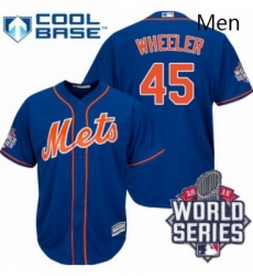 Mens Majestic New York Mets 45 Zack Wheeler Replica Royal Blue Alternate Home Cool Base 2015 World Series MLB Jersey