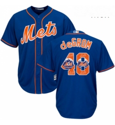 Mens Majestic New York Mets 48 Jacob deGrom Authentic Royal Blue Team Logo Fashion Cool Base MLB Jersey