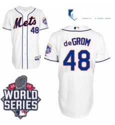 Mens Majestic New York Mets 48 Jacob deGrom Authentic White Alternate Cool Base 2015 World Series MLB Jersey