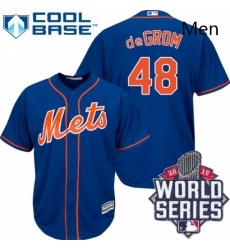 Mens Majestic New York Mets 48 Jacob deGrom Replica Royal Blue Alternate Home Cool Base 2015 World Series MLB Jersey