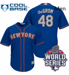 Mens Majestic New York Mets 48 Jacob deGrom Replica Royal Blue Alternate Road Cool Base 2015 World Series MLB Jersey