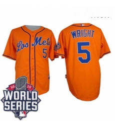 Mens Majestic New York Mets 5 David Wright Authentic Orange Los Mets Cool Base 2015 World Series MLB Jersey