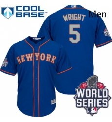 Mens Majestic New York Mets 5 David Wright Authentic Royal Blue Alternate Road Cool Base 2015 World Series MLB Jersey