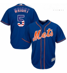 Mens Majestic New York Mets 5 David Wright Authentic Royal Blue USA Flag Fashion MLB Jersey