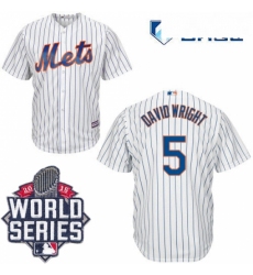 Mens Majestic New York Mets 5 David Wright Authentic White Home Cool Base 2015 World Series MLB Jersey