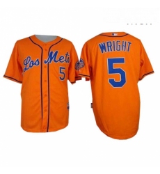 Mens Majestic New York Mets 5 David Wright Replica Orange Los Mets Cool Base MLB Jersey