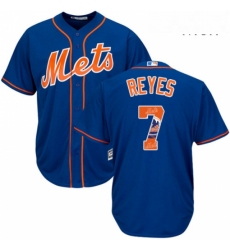 Mens Majestic New York Mets 7 Jose Reyes Authentic Royal Blue Team Logo Fashion Cool Base MLB Jersey