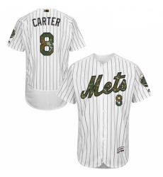 Mens Majestic New York Mets 8 Gary Carter Authentic White 2016 Memorial Day Fashion Flex Base MLB Jersey