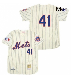 Mens Mitchell and Ness 1969 New York Mets 41 Tom Seaver Replica Cream Throwback MLB Jersey