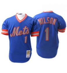 Mens Mitchell and Ness New York Mets 1 Mookie Wilson Authentic Blue Throwback MLB Jersey