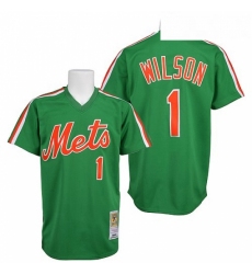 Mens Mitchell and Ness New York Mets 1 Mookie Wilson Authentic Green Throwback MLB Jersey