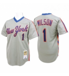 Mens Mitchell and Ness New York Mets 1 Mookie Wilson Replica Grey Throwback MLB Jersey