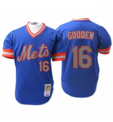 Mens Mitchell and Ness New York Mets 16 Dwight Gooden Authentic Blue 1983 Throwback MLB Jersey