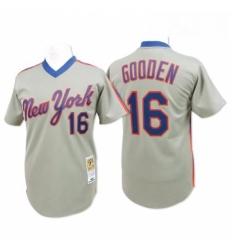 Mens Mitchell and Ness New York Mets 16 Dwight Gooden Authentic Grey Throwback MLB Jersey