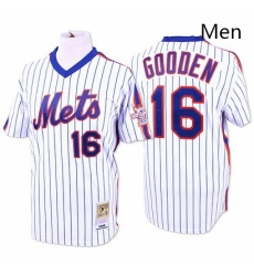 Mens Mitchell and Ness New York Mets 16 Dwight Gooden Authentic WhiteBlue Strip Throwback MLB Jersey