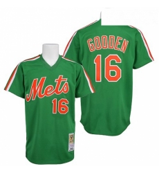 Mens Mitchell and Ness New York Mets 16 Dwight Gooden Replica Green Throwback MLB Jersey