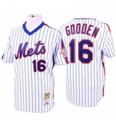 Mens Mitchell and Ness New York Mets 16 Dwight Gooden Replica WhiteBlue Strip Throwback MLB Jersey