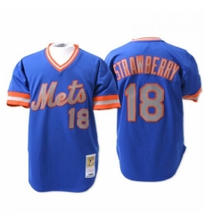 Mens Mitchell and Ness New York Mets 18 Darryl Strawberry Authentic Blue Throwback MLB Jersey