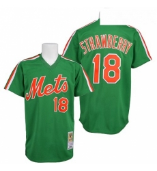 Mens Mitchell and Ness New York Mets 18 Darryl Strawberry Authentic Green Throwback MLB Jersey