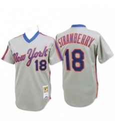 Mens Mitchell and Ness New York Mets 18 Darryl Strawberry Replica Grey Throwback MLB Jersey