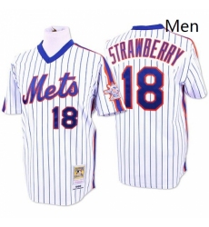 Mens Mitchell and Ness New York Mets 18 Darryl Strawberry Replica WhiteBlue Strip Throwback MLB Jersey
