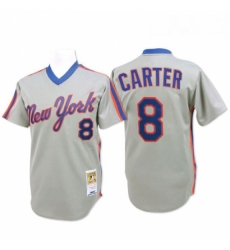 Mens Mitchell and Ness New York Mets 8 Gary Carter Authentic Grey Throwback MLB Jersey