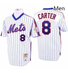 Mens Mitchell and Ness New York Mets 8 Gary Carter Authentic WhiteBlue Strip Throwback MLB Jersey