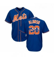 Mens New York Mets 20 Pete Alonso Authentic Royal Blue Team Logo Fashion Cool Base Baseball Jersey 