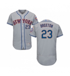 Mens New York Mets 23 Keon Broxton Grey Road Flex Base Authentic Collection Baseball Jersey