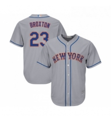 Mens New York Mets 23 Keon Broxton Replica Grey Road Cool Base Baseball Jersey 