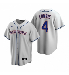 Mens Nike New York Mets 4 Jed Lowrie Gray Road Stitched Baseball Jersey