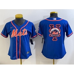 Women New York Mets Team Big Logo Royal Cool Base Stitched Baseball Jersey 1