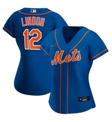 Women Nike New York Mets Francisco Lindor Blue Cool Base Stitched Jersey