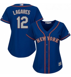 Womens Majestic New York Mets 12 Juan Lagares Authentic Royal Blue Alternate Road Cool Base MLB Jersey